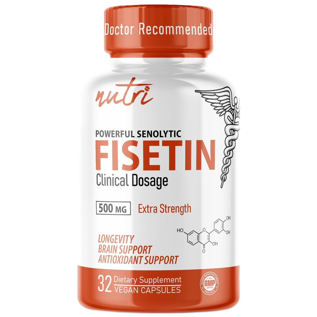 Příroda 's Fusies Nutri Fisetin 500mg 32 Počet - Klinické dávkování - Fisetin Doplňky - Výkonný Senolytický Aktivátor, Antioxidant, & Podpora mozku - Přírodní polyfenoly - 32 Počet