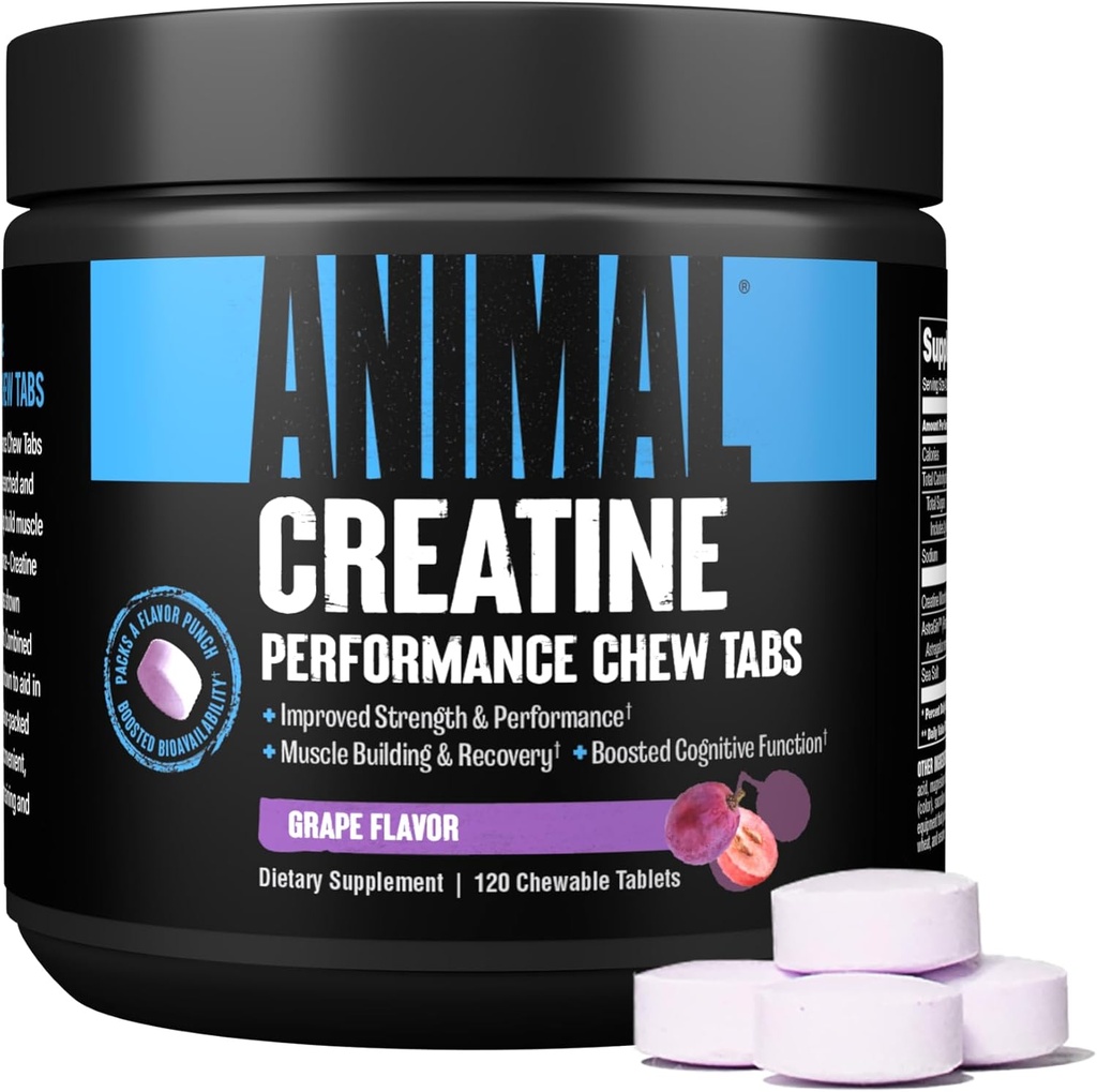 Zvířecí Omega Omega 3 & 6 Příplatek s Creatine žvýkací tablety vylepšené AstraGin 30 denní balení