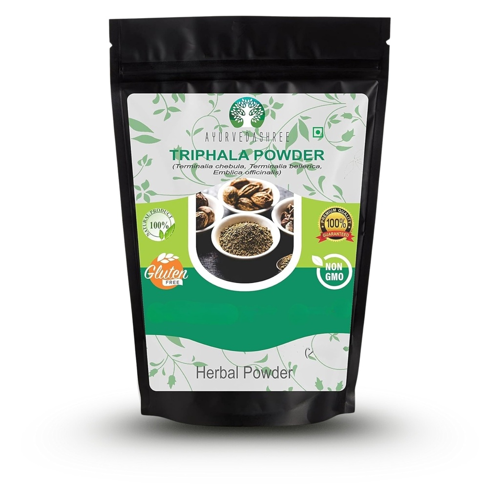 Triphala Powder 200 Gm CLANE124; Kombinace Amla, Haritaki & Bibhitaki CLANE124; Non GMO CLANE124; Vegan CLANE124; GMP Certified