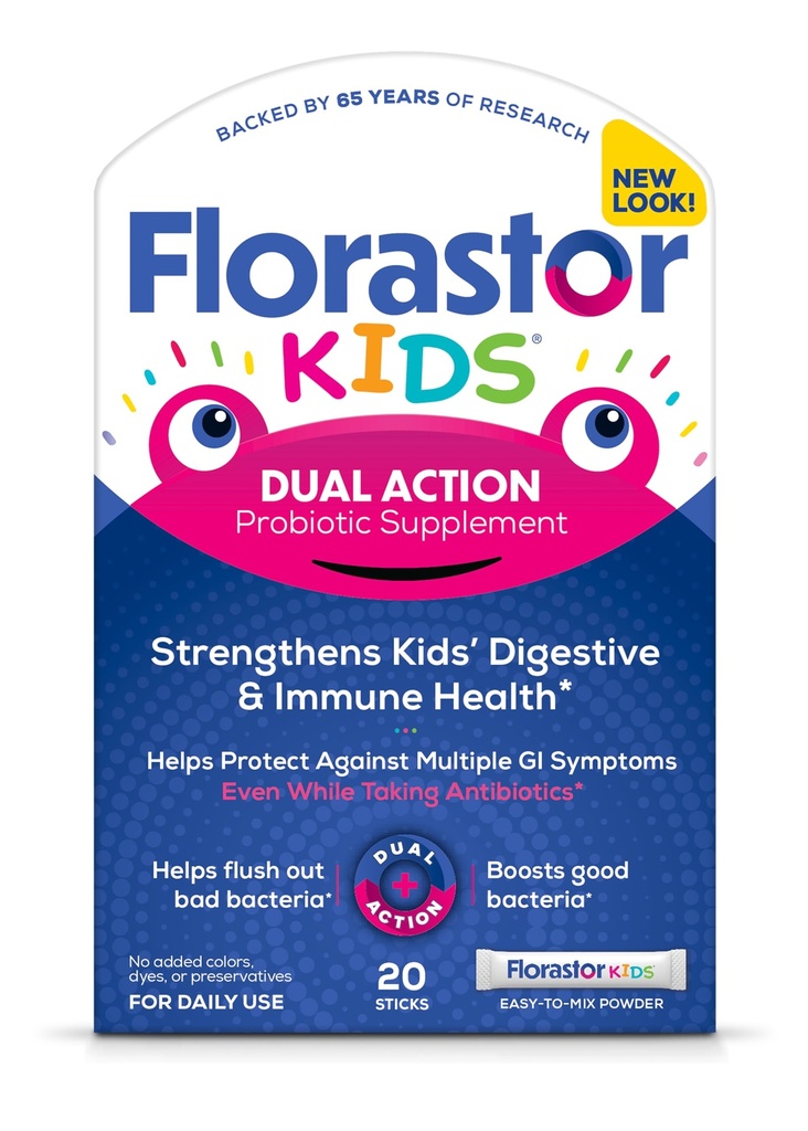 Květinové děti Dual Action Probiotický dodatek, Posílí dětské "trávicí a imunitní zdraví, 20 Easy-to Mix Powder Sticks, Balení květen Vary