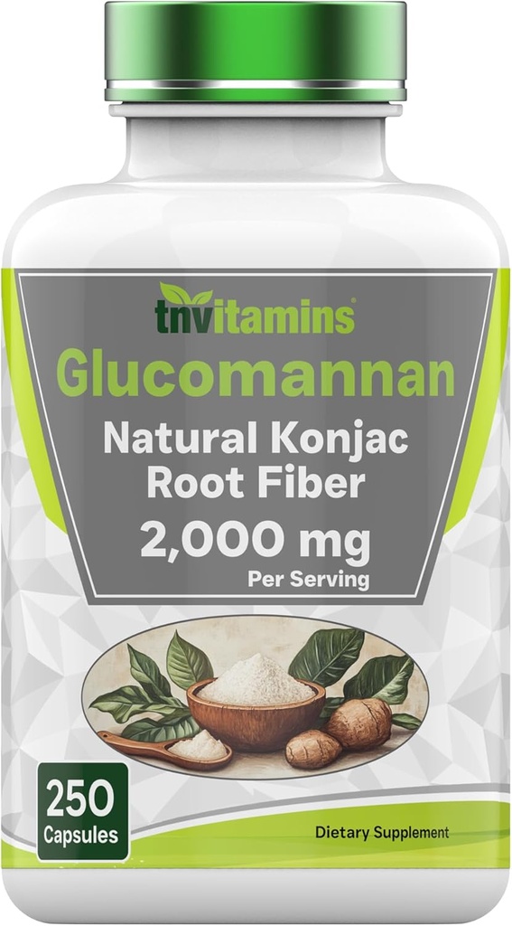 Tnvitamíny Glucomannan Kapsle 2000 MG - 250 Počet 124; Přírodní Konjac Root Fiber Extract Extract Supplement CU124; Soluble, dietní, & Digestive Fiber Pills CU124; Vyrobeno v USA CU124; Non- GMO & gluten zdarma