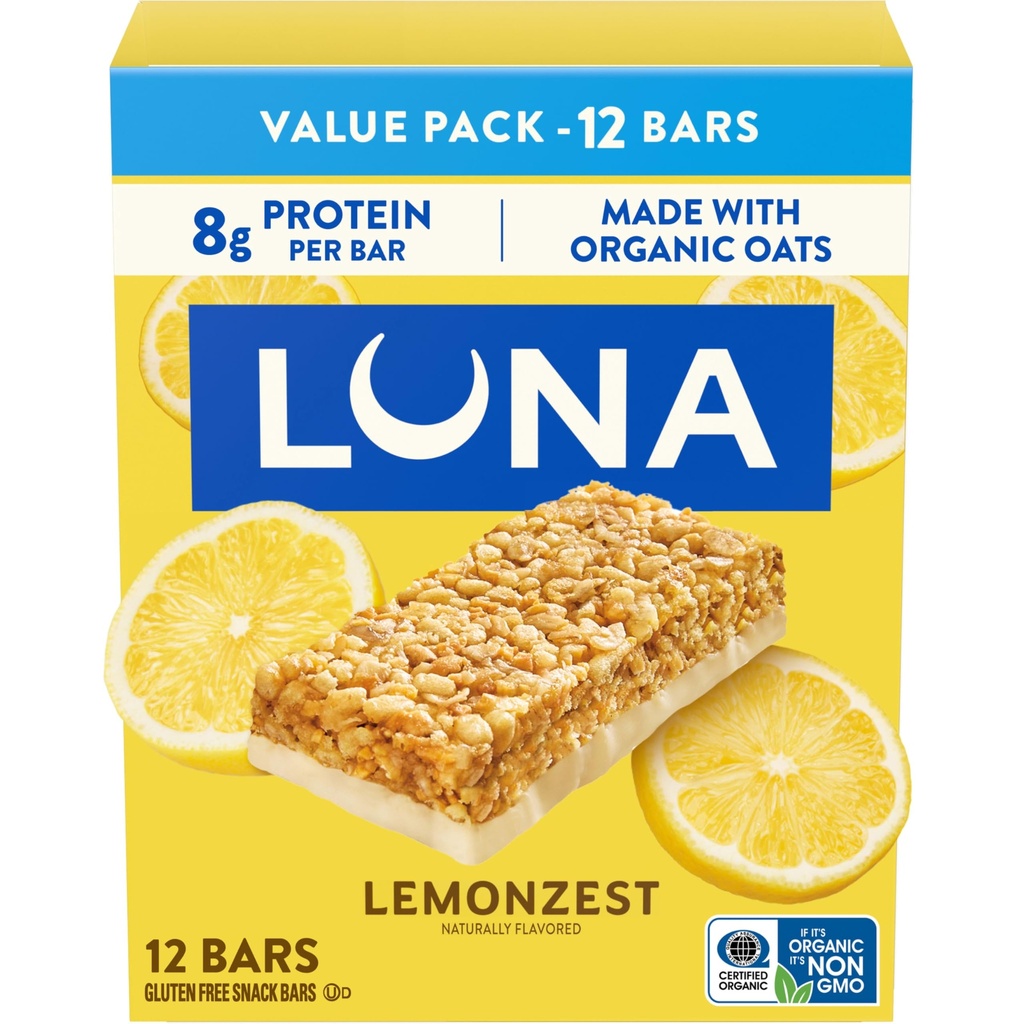 LUNA Bar - LemonZest Flavor - Gluten Free Snack Bars - Non- GMO - Protein Bars - Vyrobeno s organickými Oves - Hodnota balení (12 Pack)