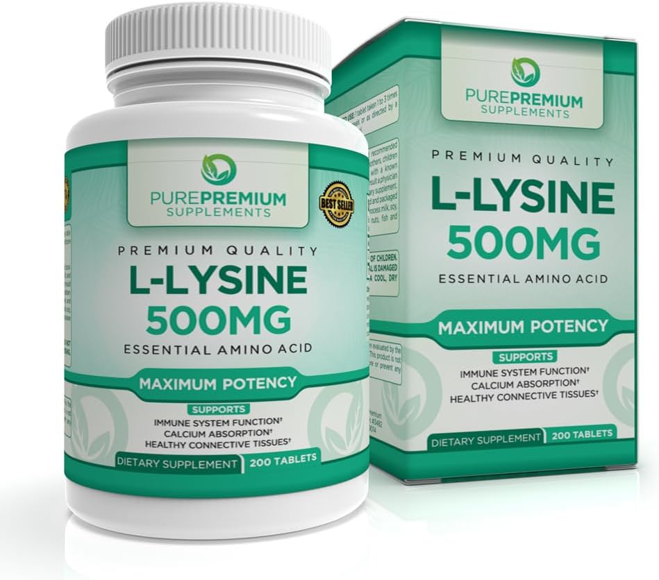 PurePremium L-Lysin 500 mg Supplement - Essential Amino Acid with Maximum Strength - Imunitní Supplement - Čisté Lysin 500 mg pro rychlou absorpci - 7 měsíců Dodávka - 200 Tablety