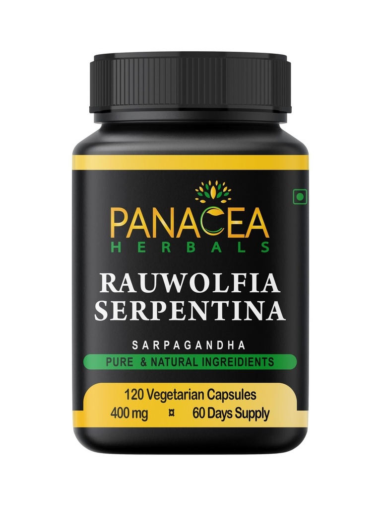 Panacea Herbals Rauwolfia Serpentina Kapsle (120 hrabě 400mg Veg Caps) Sarpagandha Vati, indický Snakeroot dodatek