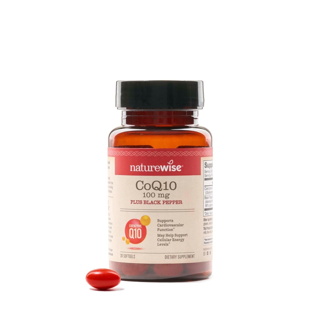 NatureWise CoQ10 100mg + Black Pepper Softgels - High Absorption Coenzym Q10 + Black Pepper - Antioxidant for Heart Health + Cellular Energy - Vegan, Non- GMO, Gluten- Free - 30 Count [30- Day Supply]