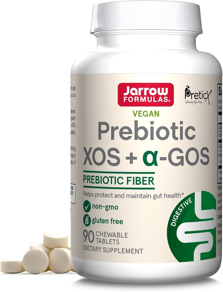Jarrow Diplomas Prebiotic XOS + GOS - Komplex fiber - 90 Žvýkací tablety - Obohacení a nuriše Gut Microbiome - Podporuje růst prospěšných bakterií - 30 Služeb