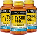MASON NATURAL L- lysin 500 mg s vápníkem - lepší imunitní funkce, zvýšená absorpce živin, esenciální aminokyselina, 100 tablet (balení po 3)