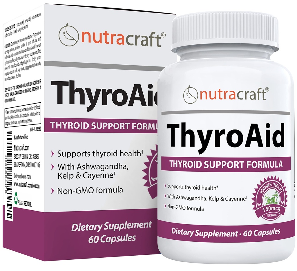 ThyroAid # 1 Dodatek podpory štítné žlázy 124; Přírodní Bylinné tyreoidní vzorec s jódem (Kelp), Ashwagandha, L-Tyrosin & Více 124; Podpora štítné žlázy zdraví a energetické hladiny