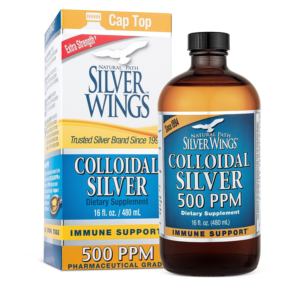 Natural Path Silver Wings Koloidní Silver 500ppm (2,500mcg) Imunitní Supplement 16 fl. oz.