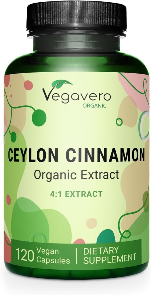 Vegavero Organic Ceylon Cinnamon 124; 2000mg CLANE124; USDA Certified CLANE124; NO Umělé přísady CLANE124; 4 Month Supply CLANE124; Lab- Tested, Non- GMO CLANE124; 120 Kapsle CLANE124; Vegan