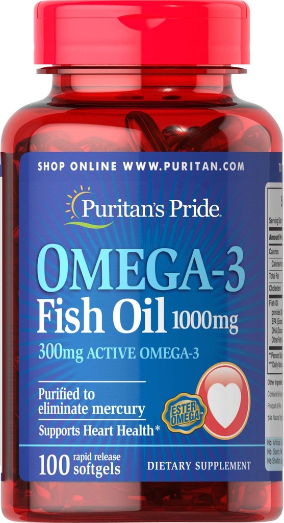 Puritans Pride Omega-3 Fish Oil 1000 Mg, 100 Počet