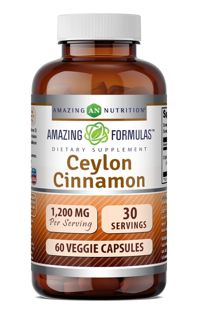 Amazing Applicas Ceylon Skořice 1200 Mg dodatek 124; Vegetariánské kapsle 124; Non-GMO CLANE124; Gluten- Free CLANE124; Made in USA (1 balení 124; 60 Počet)