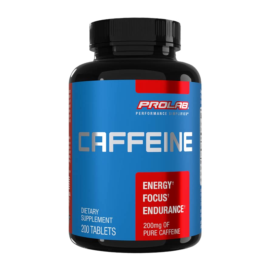 ProLab Caffeine Tablets 200mg - 200ct coffein 124; Energy Support, helps Enhance Endurance & Mental Focus, Snižte únavu, Předcvičení, Extra síla