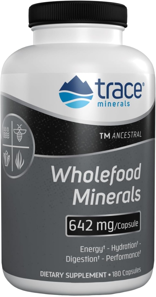 Stopy Minerály Wholefood Minerály - Tělo & Brain Health Supplement - Příplatek stravy s Wildflower Bee Pollen & Atlantic Kelp - Podpora Nerve funkce a stravitelné zdraví - 180 Kapsle