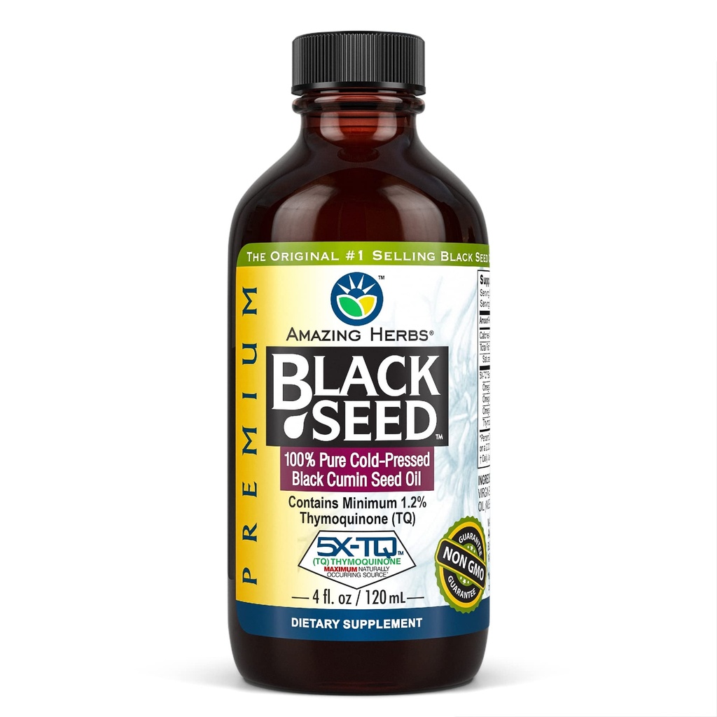 Úžasné Byliny Premium Black Seed Oil - Gluten Free, Non GMO, Cold Pressed Nigella Sativa AIDS in Digestive Health, Imunitní podpora, Mozková funkce - 4 Fl Oz