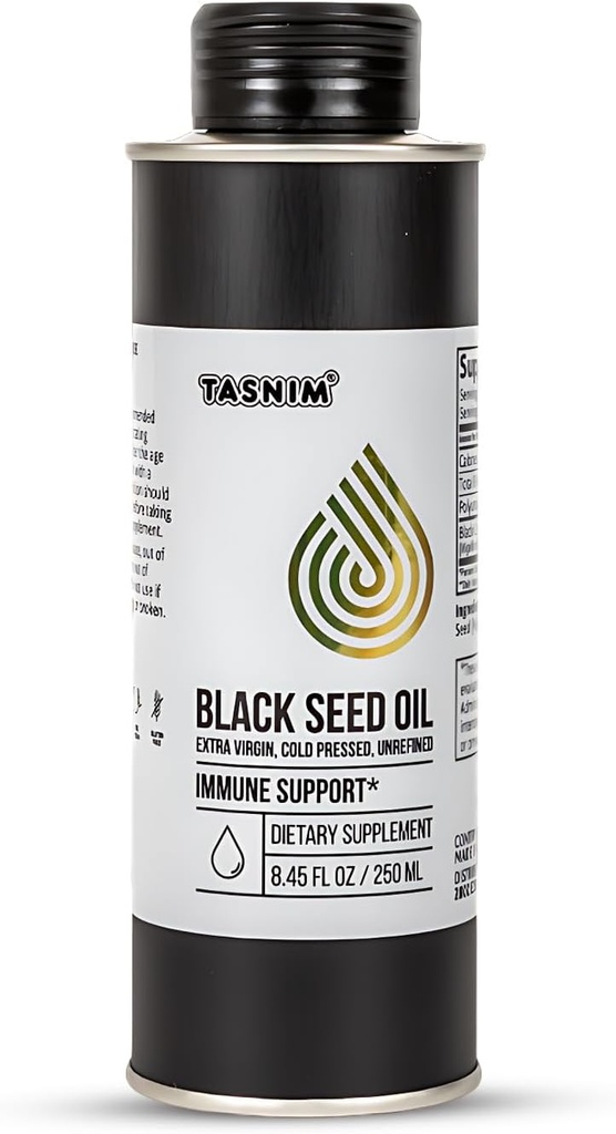 100% Etiopian Black Seed Oil 8.45 Oz - Cold Pressed Black Seed Oil for Immunication Support, High Potency 5.7% - 21% Thymoquinone Skin, Hair & Overll Health - Nerafinovaný Black Cumin Seed Oil - Lepek zdarma
