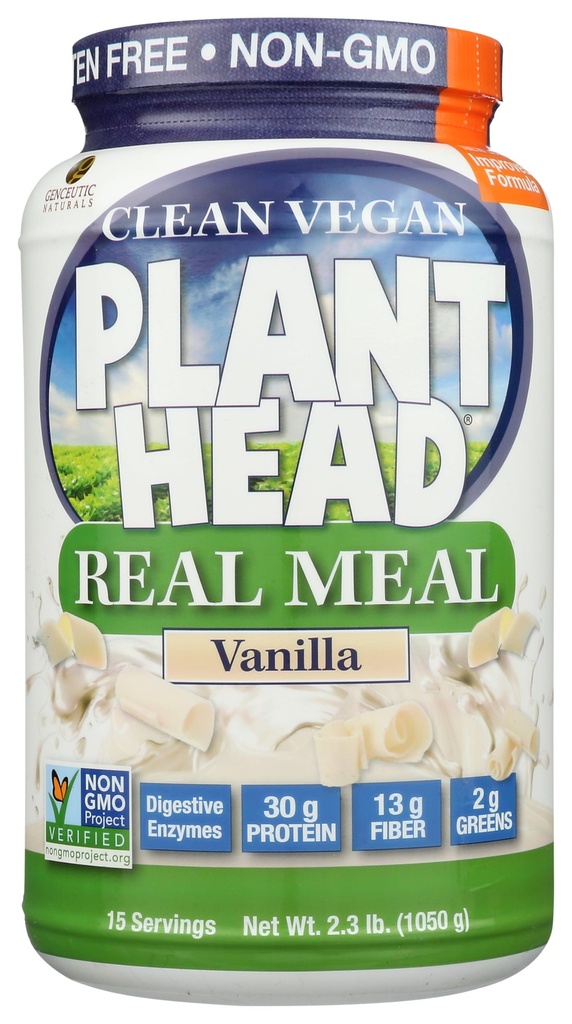 Plant Head Real Meal Organic Plant Based Protein Powder, Vanilla - Vegan, Nízká čistá sacharidy, Non Dairy, Gluten Free, Lactosa free, No Sugar Added, 2.3 Pound