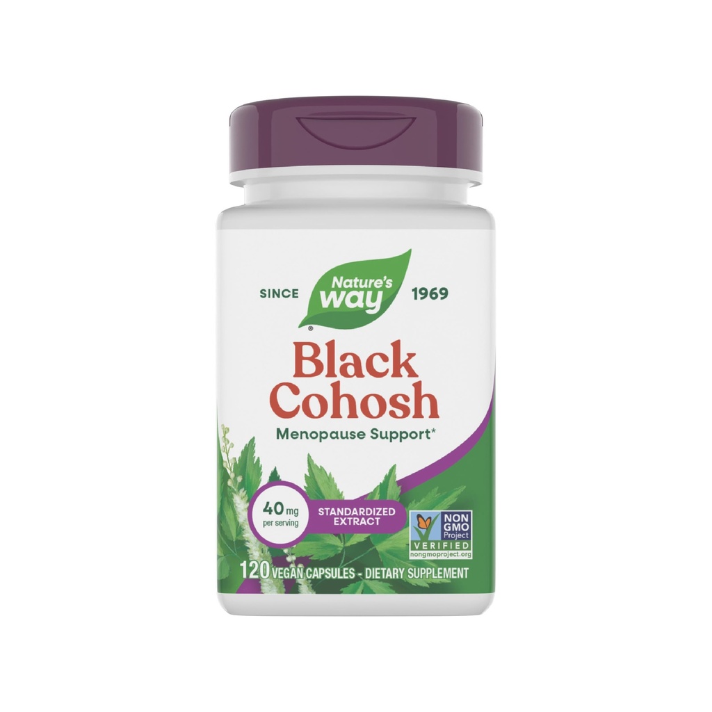 Nature 's Way Premium Black Cohosh, Menopauza Podpora pro ženy *, 40 mg na porci, 120 Vegan Kapsle