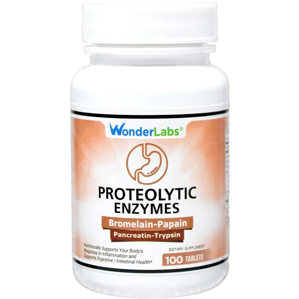 Wonder Laboratories Proteolytic Enzymes PHAR124; Bromelain Papain Pancreatin Tripsin 550 mg celkem s standardizovanou amylázou, Lipázou a proteázou, 100 tablet