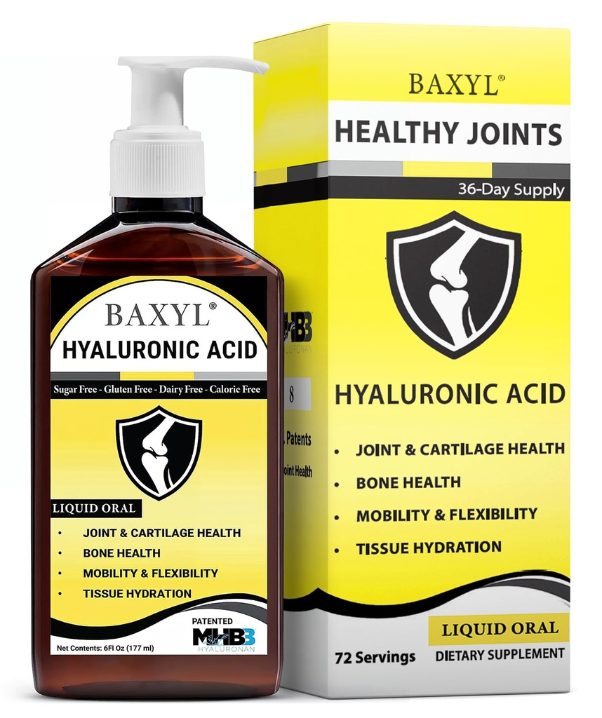 BAXYL ® - Liquid Hyaluronic Acid for Joint Relief Supplement (Vegan, gluten- Free, Non- GMO, Patented Oral MHB3)