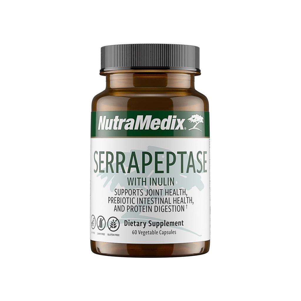 Nutramedix Serrapeptáza Dodatek - Proteolytické enzymy pro potravu + Inulin - Vyrobeno na podporu stravitelné zdravotní podpory - Lepek, Soy a Dairy- bez (60 Kapsle)