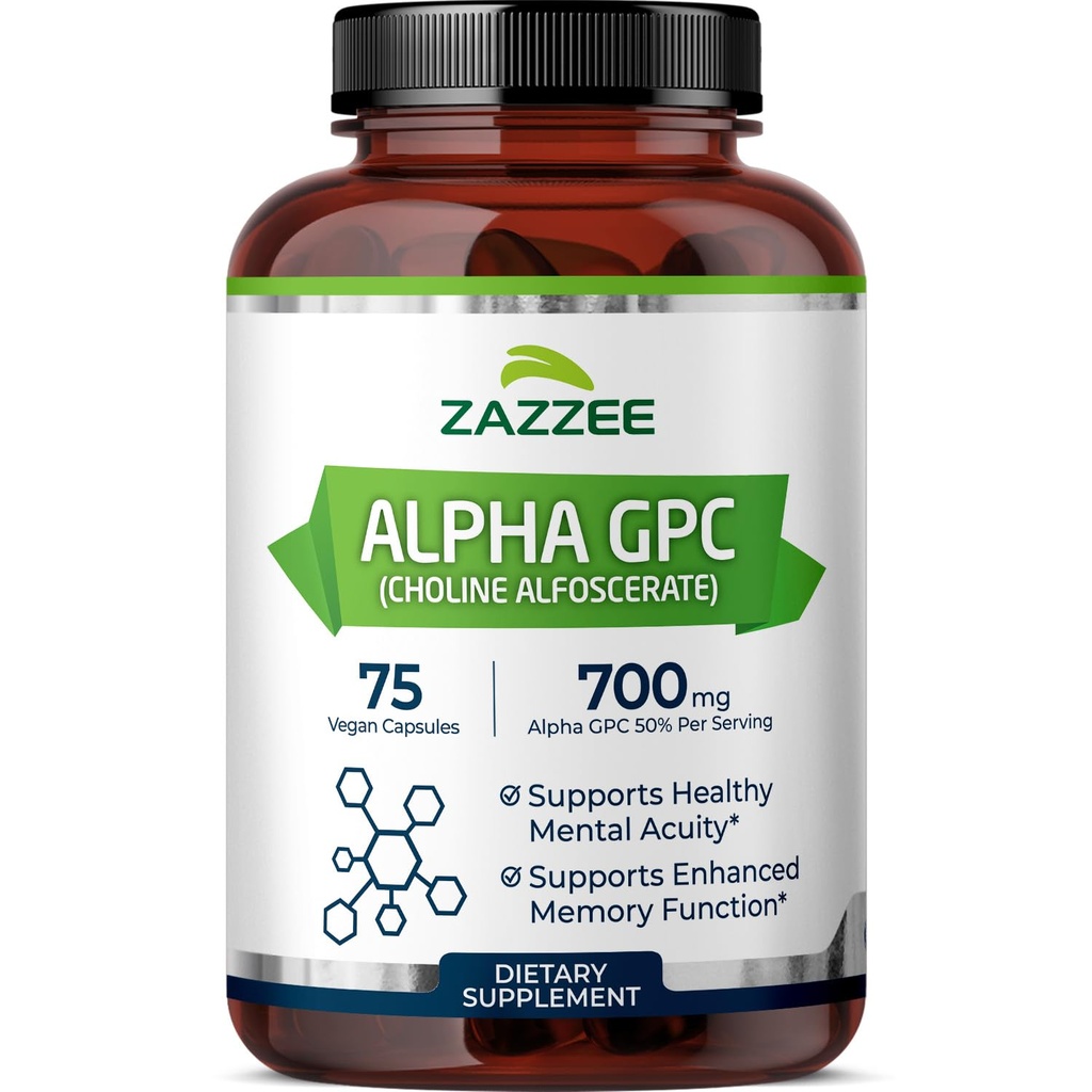 Zazzee Extra Strength Alpha GPC Choline, 700 mg na porci, 75 Veganských kapslí, 100% čistá léková forma, 100% vegetariánská, standardizované pro potenci a čistotu, All- Natural a Non- GMO