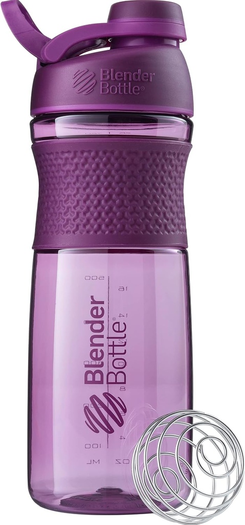 BlenderBottle SportMixer Bottle Perfect for Protein Shakes and Pre Workout, 28- Ounce, Plum