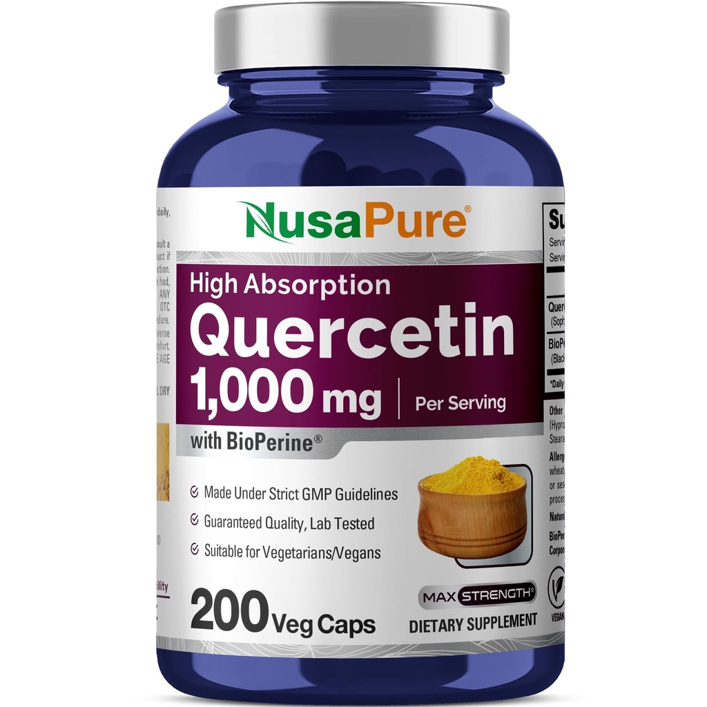 NusaPure Quercetin 1000mg - 200 Veggie Caps (Non- GMO, Vegan, Vegetarian) Bioperin