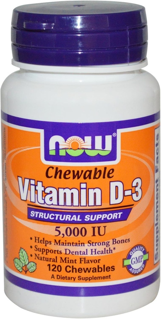 Nyní potraviny Vitamin D-3, 5000 IU, mátová příchuť120 Žvýkačky