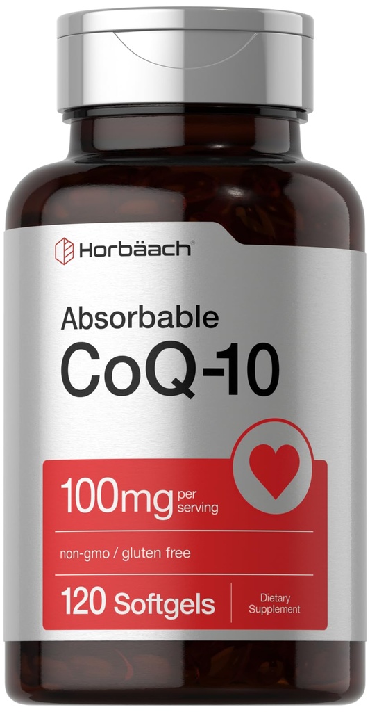 Horbäach CoQ10 100mg Softgels S124; 120 Count S124; Non-GMO a gluten zdarma