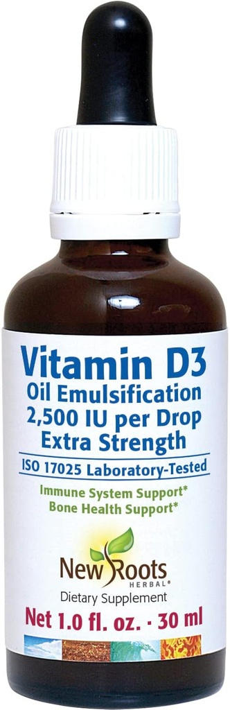 Nové Roots CLAS124; Vitamin D 2500 IU Kapky pro dospělé (30 ML), Rychlá absorpce, Účinný doplněk pro podporu imunitního systému