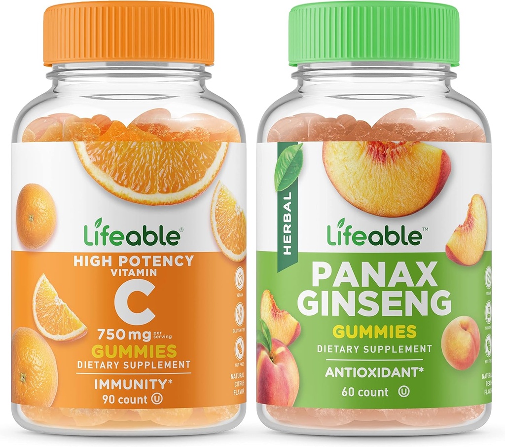 Živý vitamin C 750mg + Panax Ginseng, Gummies Bundle - Velký přípitek, vitamin dodatek, gluten zdarma, GMO zdarma, Žvýkací žlab