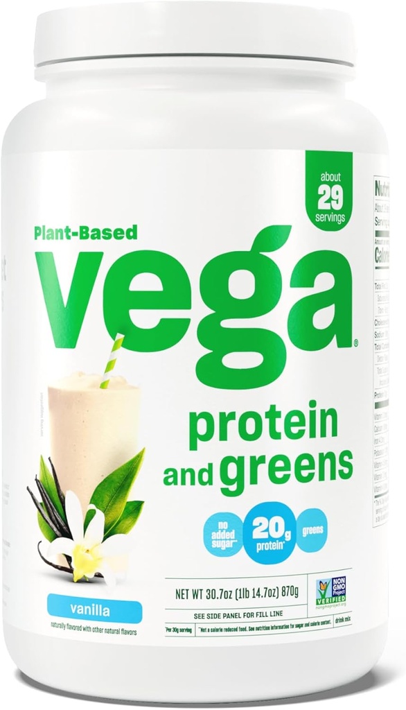 Vega Protein a Zelený Protein Powder, Vanilla - 20g Plant Based Protein Plus Veggies, Vegan, Non GMO, Pea Protein for Women and Men, 1,9lbs