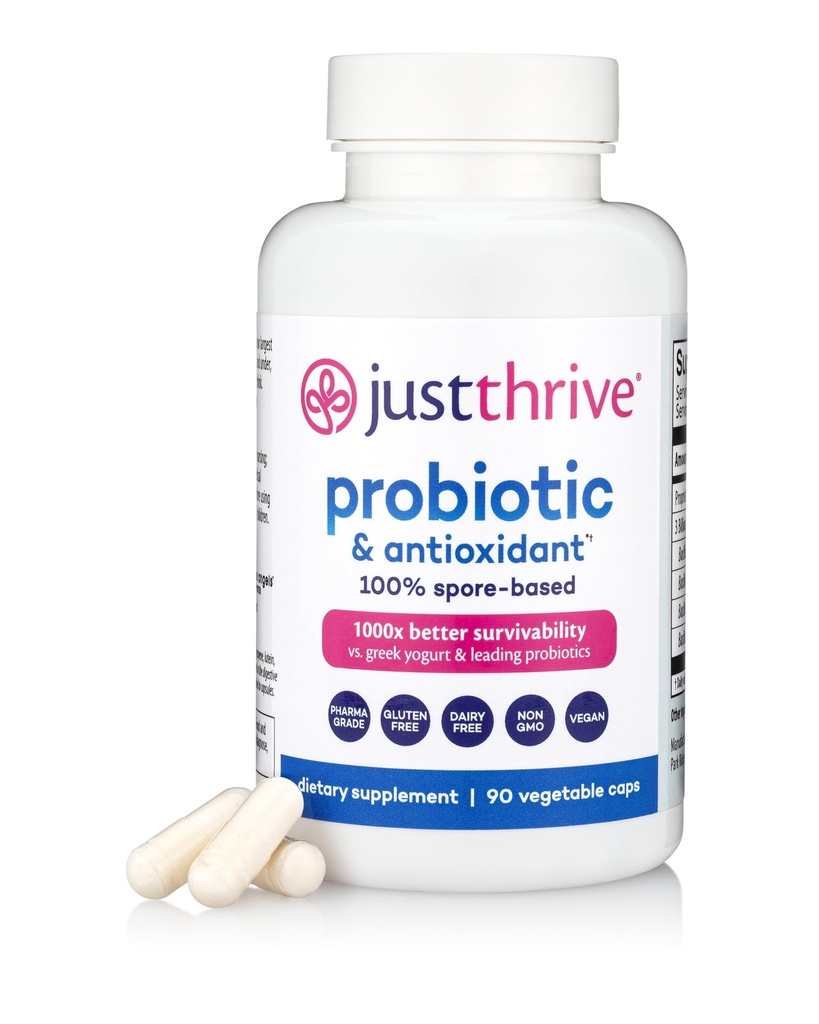 Just Thrive Probiotic & Antioxidant dodatek - 100% Spore-based stravovací a imunitní podpora - Gluten zdarma, 90 Caps