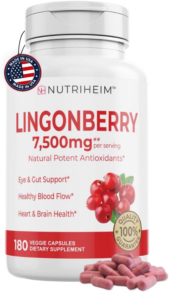 Lingonberry Powder 7500mg pro močový trakt, krevní oběh, Gut Health, Eye Health, Antioxidant Support - Čistá 5: 1 poměr & 180 Veggie Kapsle - Non- GMO, gluten- Free, Vegan- Friendly Dodatek