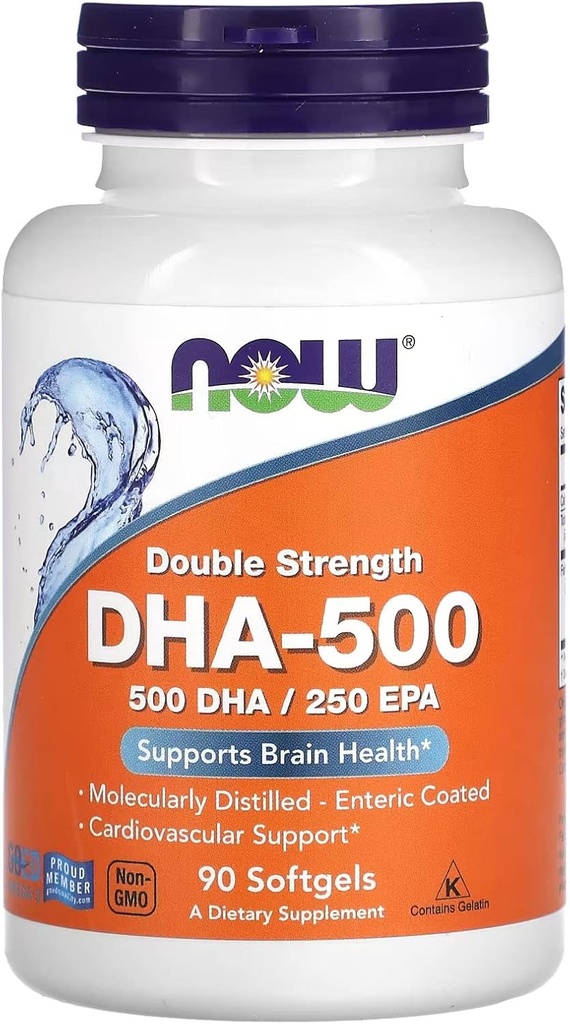 Nyní Potraviny doplňky, DHA-500 s 250 EPA, molekulárně destilované, podporuje zdraví mozku *, 90 Softgels