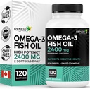 Rewew Actives Omega33 Fish Oil 2400MG per 2 Softgels - 720MG EPA & DHA - Podporuje srdce, mozek, oční zdraví, a Triglycerid Reduction - No Fishy After Taste - Made in Canada - 120 Softgels