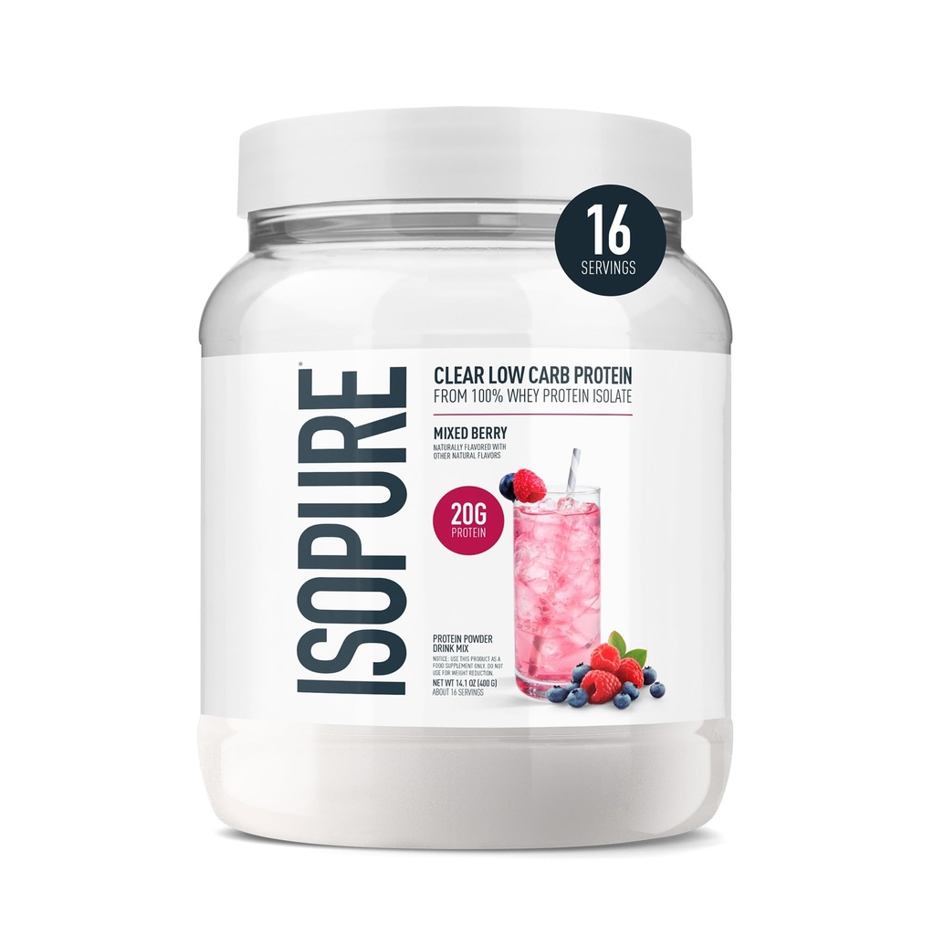 Izopure clear syrovátka izolát protein prášek, laktóza zdarma, gluten zdarma, přirozeně ochucené, smíšené Berry, 20g protein per Serving, 14.1 Oz, 16 Servings (Balení květen Vary)
