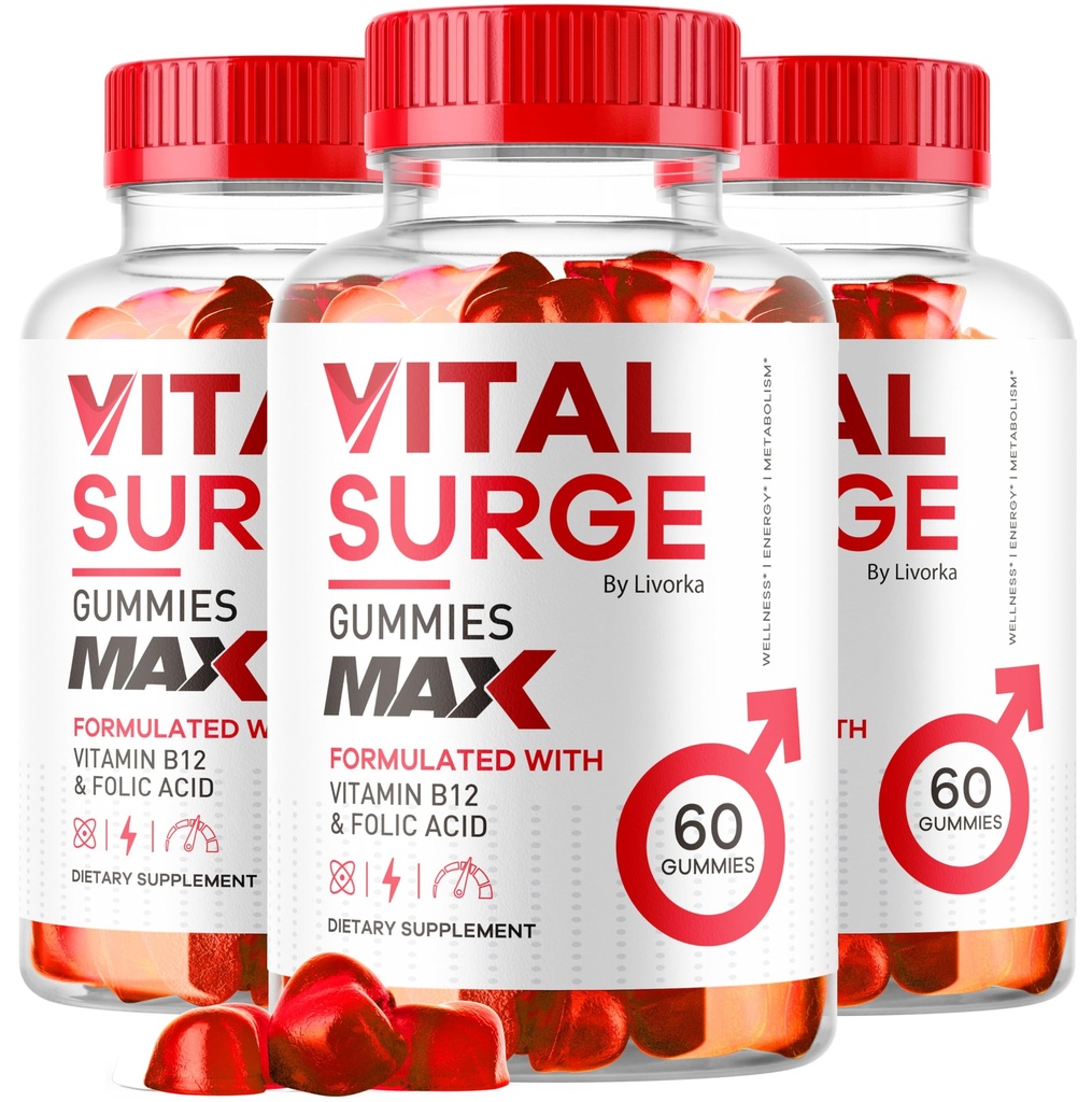 (3 Pack) Vital Surge - Vital Surge pro muže Gummies, Vital Vita Surge Max Maximální síla 1050 MG, VitalSurge Support Support Gummy Advanced Formule, Premium Vitamin Gomitas (180 Gummies)