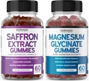 Saffron doplňky (60 Gummies) 5 v 1 Advanced Formula cukr zdarma Gummy - Delicious Raspberry Flavor a hořčík Glycinát (60 Počet) Čisté Glycinát Gummy pro dospělé - Non- GMO, Vegan & USA Made