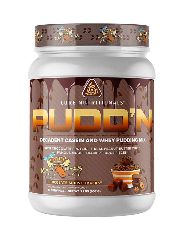 Core Nutritionals Pudd 'n, Decadent Protein Pudding Mix, Full Disclope Casein Blend, Setrvalá verze, 20G Protein, 17 Serings (Chocolate Moose Tracks, 2 LB)
