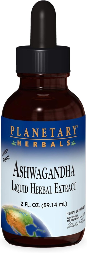 Planetární Herbals Ashwaganda Bylinný extrakt tekutý, Lemon ochucený, 2 Fluid Ounce