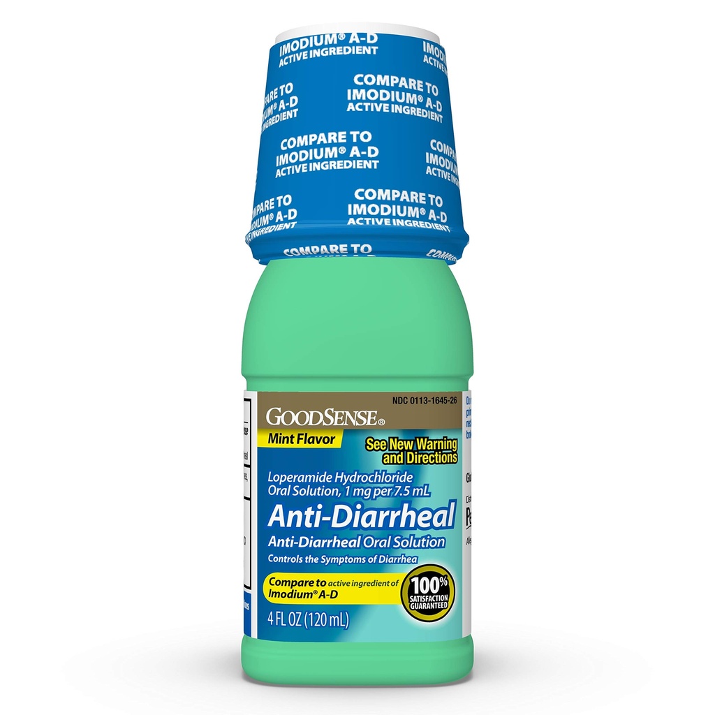 Good Sense Anti- Diarrheal Medicine, Loperamid Hydrochloride perorální roztok, 1 mg na 7, 5 ml, Mint, 4 Fl Oz
