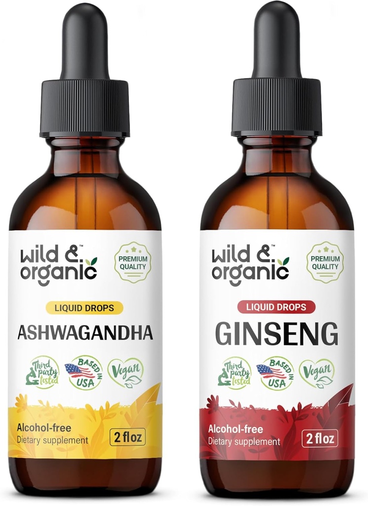 Wild & Organic Ashwagandha tinktura 4 fl oz & ženšen tinktura 4 fl oz
