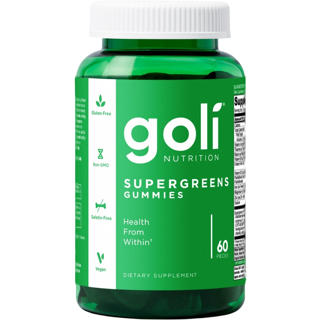 Goli SuperGreen Vitamin Gummy - 60 Počet - Esenciální vitaminy a minerály - Plant- based, Vegan, gluten- Free & Želatina Free - Zdraví zevnitř, Balení po 1