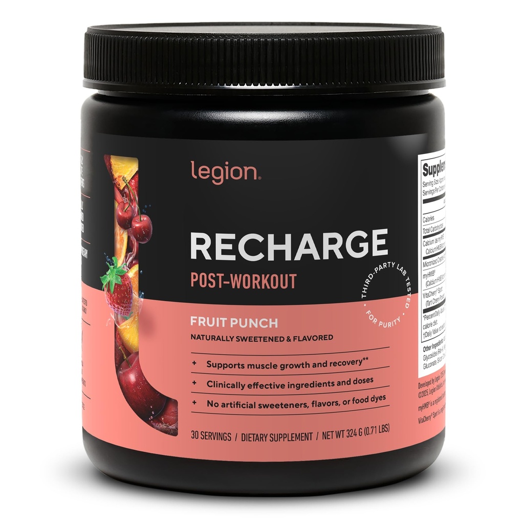 LEGION Recharge Post Workout Dodatek - Všechny přírodní svalů Builder & Recovery nápoj s mikronizované kreatin Monohydrát. Přirozeně slazené a ochucené, bezpečné a zdravé (ovocný punč, 30 Sloužit)