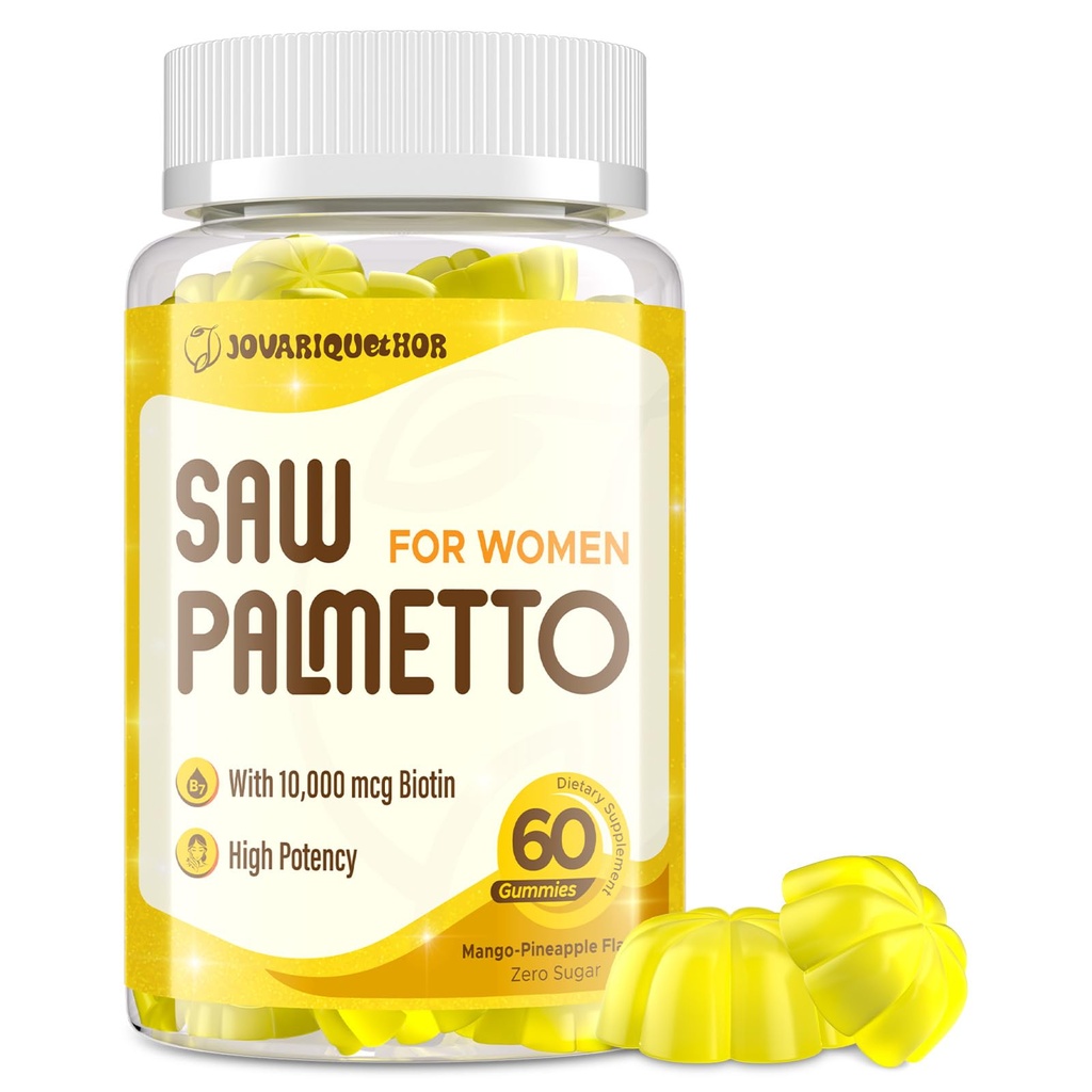 Saw Palmetto pro ženy - DHT Block Vlasový růst Dodatek - 500mg Potent Saw Palmetto Gummies pro vlasy, kůže, nehty, Močové Wellness - Mango- Ananas Flavor - 60 Gummies
