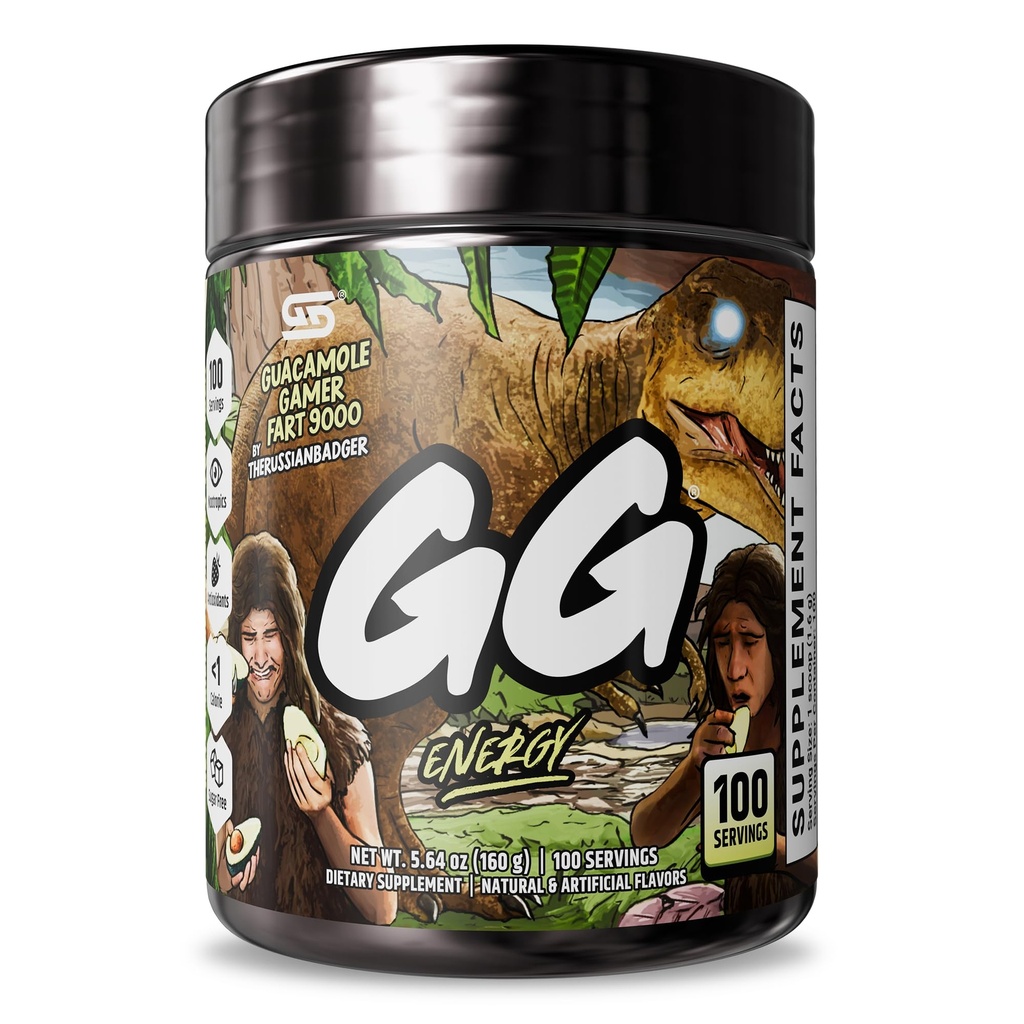 Gamer Supps GG ® Energy - Guacamole Gamer Fart 9000 by TheRussianBadger (100 Služeb) - Keto Friendly Gaming Energy and Nootropní směs, Cukr zdarma + organické kofein + vitamíny, Powder Drink