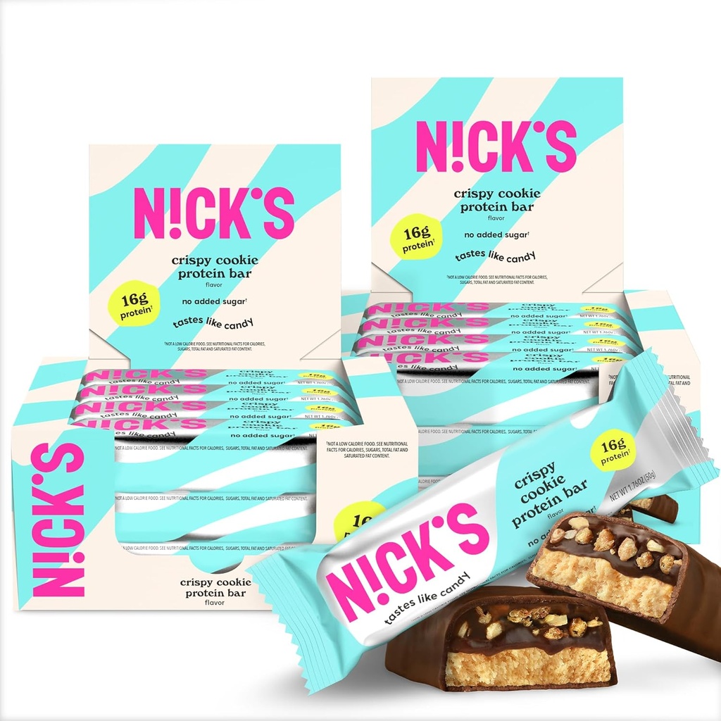 Nickovy proteinové tyčinky Krissi Cookie 124; 16g proteinové 124; 210 kalorií 124; Low Carb Keto Friendly Snacks No Add Sugar (Multipack 24 barů x 50g)