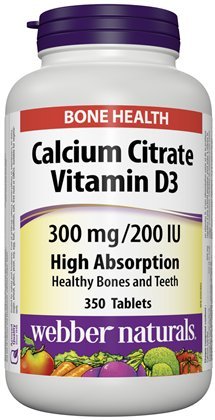 Webber Naturals vápník Citrát vitamin D3, 300mg / 200IU Vysoká absorpce, 350 tablet